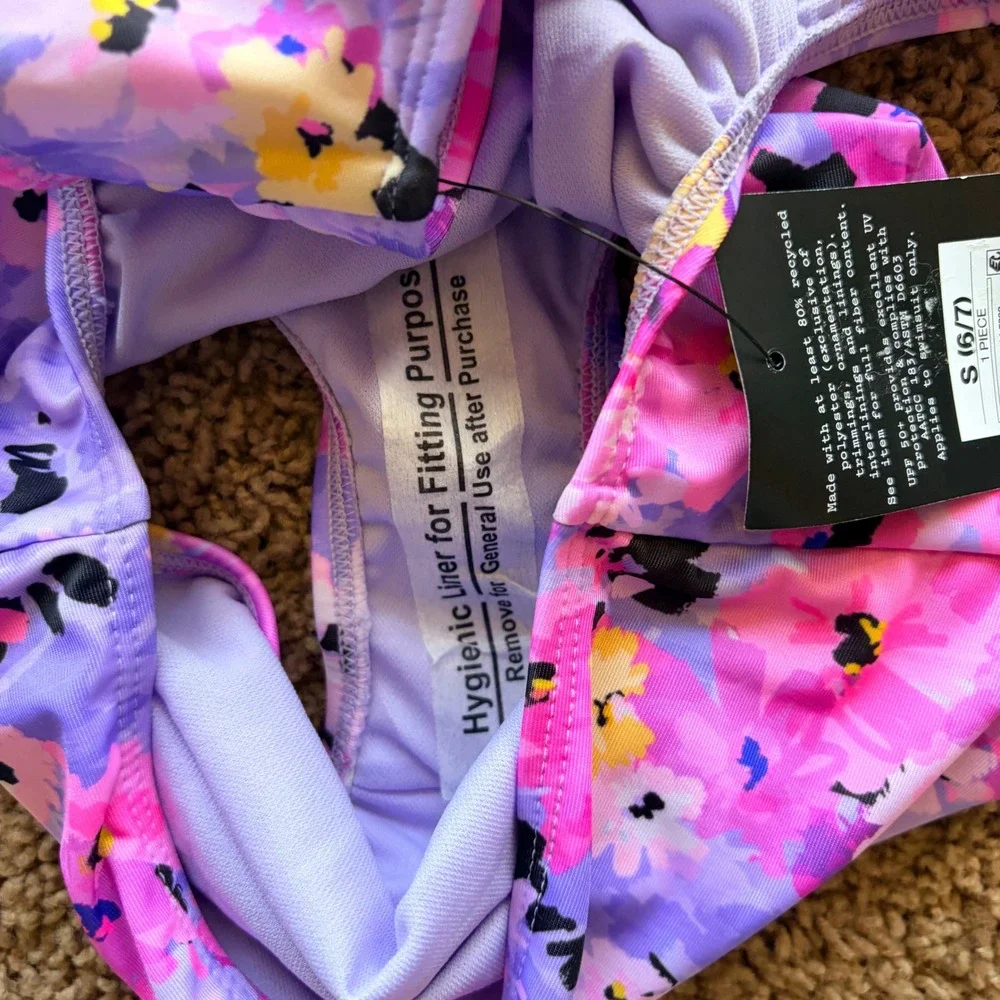 Art Class Floral Halter Cutout 1pc Swim Bathing Suit Girl Small 6/7 NEW NWT